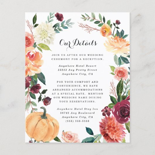 Pumpkin Elegant Fall Floral Wedding Card (Vorderseite)