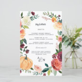 Pumpkin Elegant Fall Floral Wedding Menu Cards (Stehend Vorderseite)