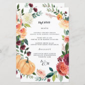 Pumpkin Elegant Fall Floral Wedding Menu Cards (Vorne/Hinten)