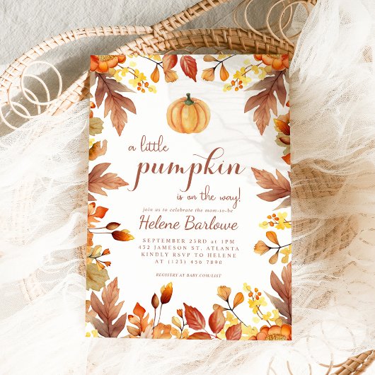 Pumpkin Elegant Watercolor Fall Babydusche Einladung