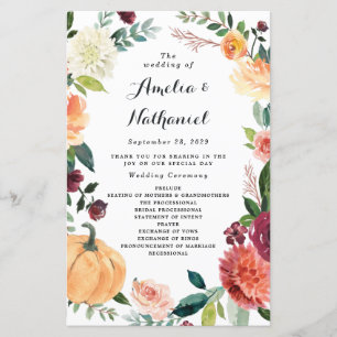 Pumpkin Elegante Herbstblütenhochzeitprogramme