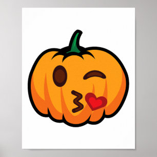 Pumpkin Emoji One Eye Open Wink Blow Kiss Liebe Sp Poster