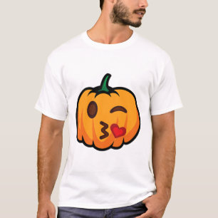 Pumpkin Emoji One Eye Open Wink Blow Kiss Liebe Sp T-Shirt
