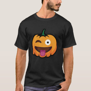 Pumpkin Emoji One Eye Wink Zunge Out Big Smile Ha T-Shirt