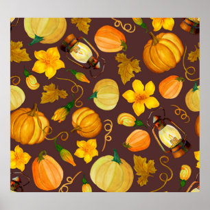 Pumpkin Ernte Autumn Watercolor Muster Poster