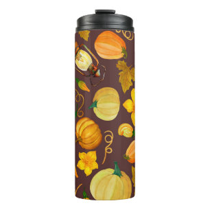Pumpkin Ernte Autumn Watercolor Muster Thermosbecher