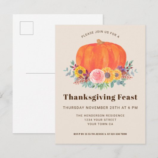 Pumpkin Erntedank Dinner Einladung Postkarte (Vorne/Hinten)