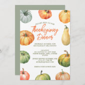 Pumpkin Erntedank Fest Abendessen Wasserfarbe Einladung (Vorne/Hinten)