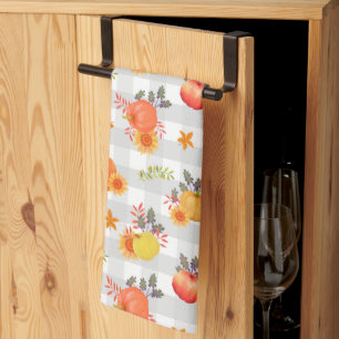 Pumpkin Erntedank Gingham Gray Geschirrtuch