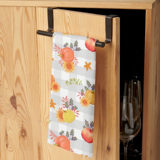 Pumpkin Erntedank Gingham Gray Geschirrtuch (Drittel gefaltet)