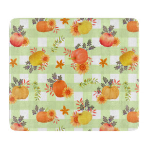 Pumpkin Erntedank Gingham Green Schneidebrett