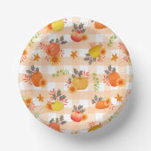 Pumpkin Erntedank Gingham Peach Pappteller (Vorderseite)
