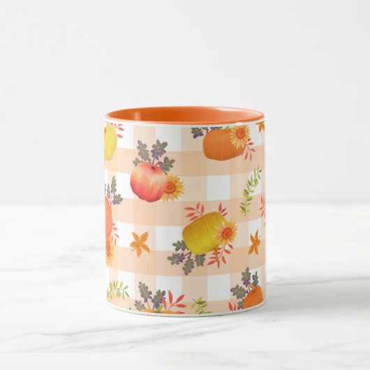Pumpkin Erntedank Gingham Peach Tasse (Zentrum)