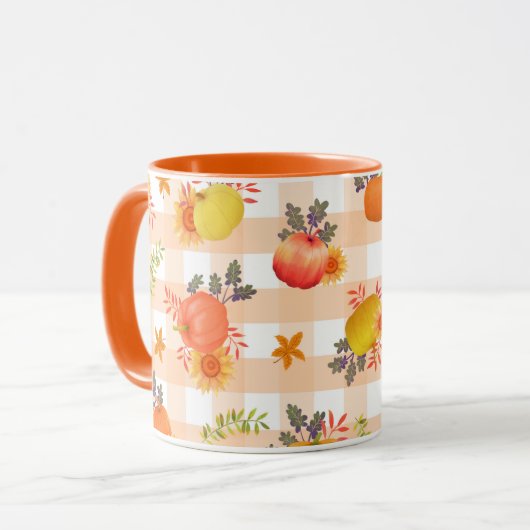 Pumpkin Erntedank Gingham Peach Tasse (Vorderseite Links)