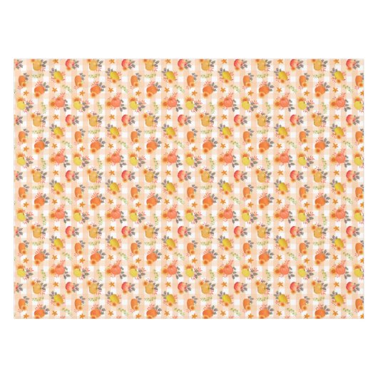 Pumpkin Erntedank Gingham Peach Tischdecke (Vorderseite (Horizontal))