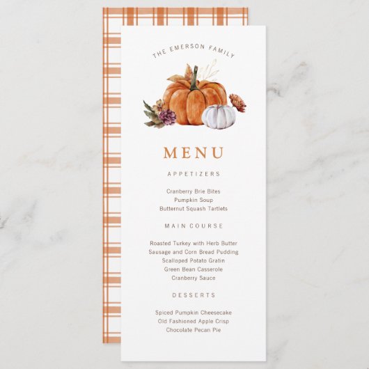 Pumpkin-Erntedank Menükarte (Vorne/Hinten)