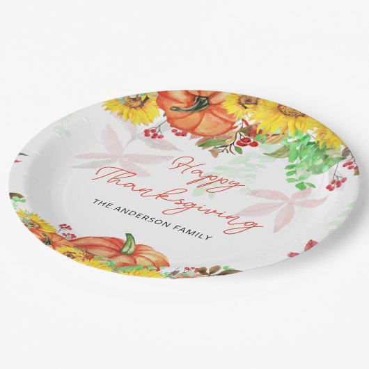 Pumpkin-Erntedank-Papierplatte Pappteller (Schrägansicht)