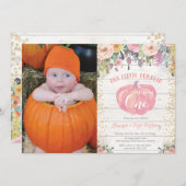 Pumpkin erste Geburtstagseinladung Floral Gold Einladung (Vorne/Hinten)
