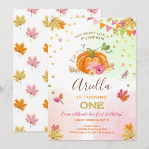 Pumpkin Erste Geburtstagseinladung Herbst Pink Einladung