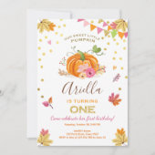 Pumpkin Erste Geburtstagseinladung Herbst Pink Einladung (Vorderseite)