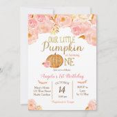 Pumpkin erste Geburtstagseinladung Pink Peach Einladung (Vorderseite)