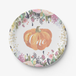 Pumpkin Erste Geburtstagsfloralgoldpapier-Teller Pappteller