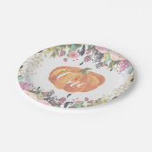 Pumpkin Erste Geburtstagsfloralgoldpapier-Teller Pappteller (Schrägansicht)