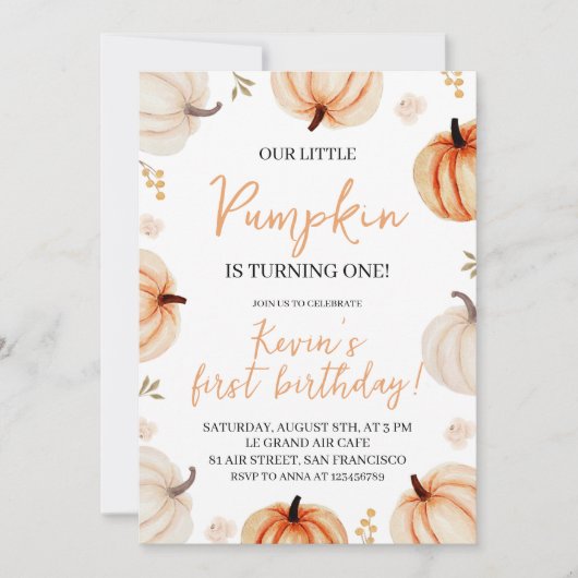 Pumpkin Erste Geburtstagsparty Einladung (Vorderseite)