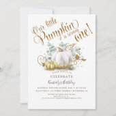 Pumpkin ersten Geburtstag Einladung Herbst Gold Fa (Vorderseite)