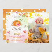 Pumpkin Erster Geburtstag Einladung Herbst Pink (Vorne/Hinten)