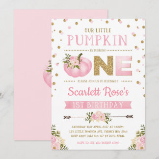 Pumpkin Erster Geburtstag Einladung Pink & Gold