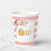Pumpkin Erster Geburtstag Papier Cup - Blumenrosa Pappbecher (Vorderseite)