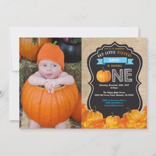 Pumpkin Erstgeburt Einladung Orange Burlap (Vorderseite)