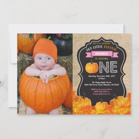 Pumpkin Erstgeburt Einladung Orange Burlap (Vorderseite)