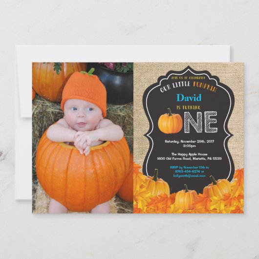 Pumpkin Erstgeburt Einladung Orange Burlap (Vorderseite)