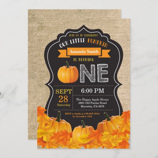 Pumpkin Erstgeburt Einladung Orange Burlap (Vorne/Hinten)