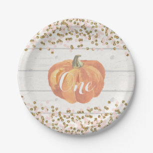 Pumpkin Erstgeburtsch Pink und Gold Paper Teller