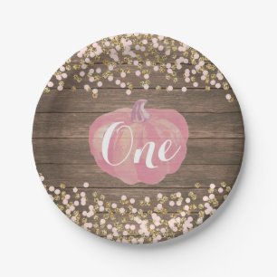 Pumpkin Erstgeburtsch Pink und Gold Paper Teller