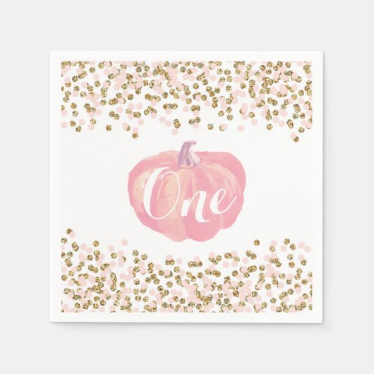 Pumpkin Erstgeburtstag Rosa und Gold Glitzer Serviette (Vorderseite)