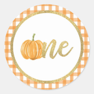 Pumpkin Erstgeburtstag Sticker - Orange Kariert