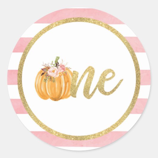 Pumpkin Erstgeburtstag Sticker - Rosa Streifen (Vorderseite)
