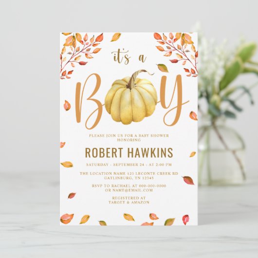 Pumpkin Es ist eine Baby-Dusche Einladung (Stehend Vorderseite)