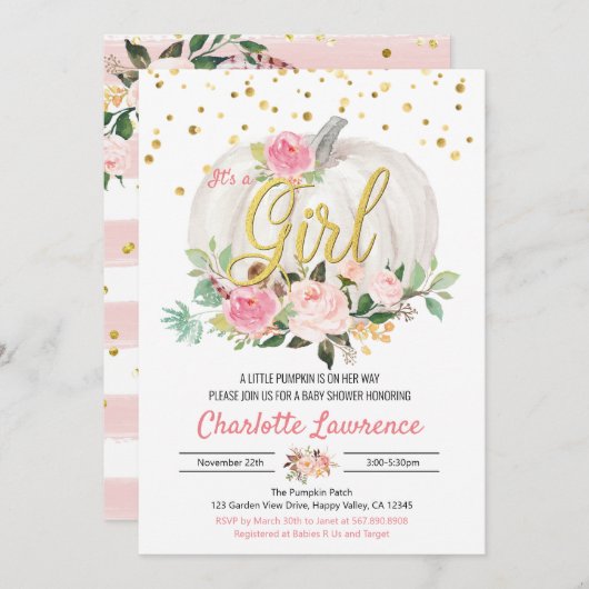 Pumpkin Es ist eine Mädchen-Baby-Dusche Rosa Einla (Vorne/Hinten)