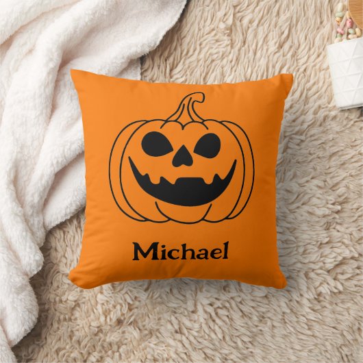 Pumpkin Face Jack O Lantern With Name Kissen (Decke)
