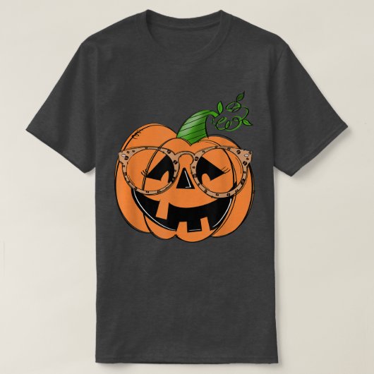 Pumpkin Face Leopard Glasses Spooky Season Funny H T-Shirt (Design vorne)