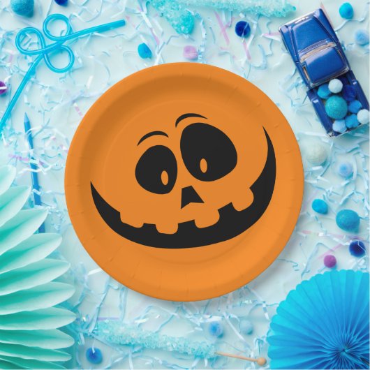 Pumpkin Face Orange Halloween Pappteller (Party)