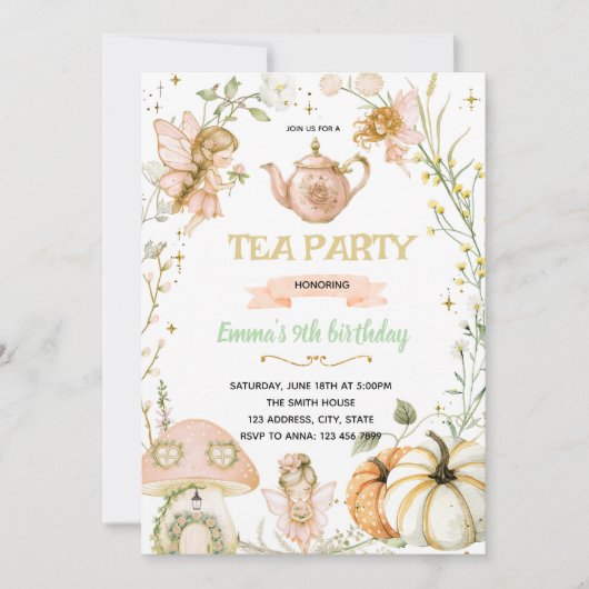 Pumpkin Fairies Tea Party Birthday Invitation Einladung (Vorderseite)