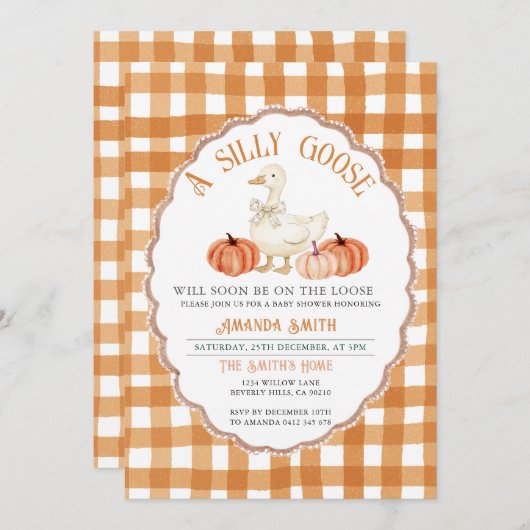 Pumpkin Fall Albern Gänsedusche Einladung (Vorne/Hinten)