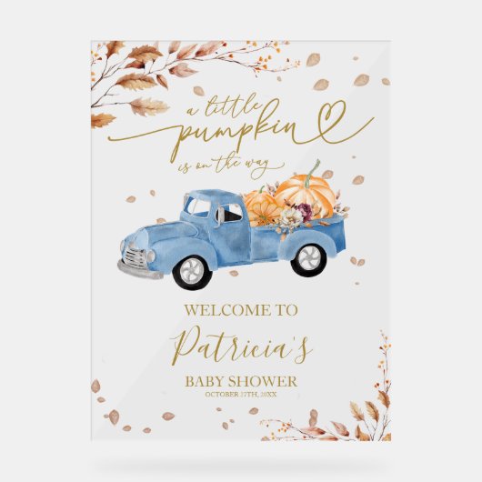 Pumpkin Fall Baby Dusche Begrüßungszeichen Acrylschild (Vorderseite)