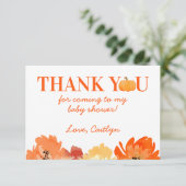 Pumpkin Fall Baby Dusche Danke Karte (Stehend Vorderseite)